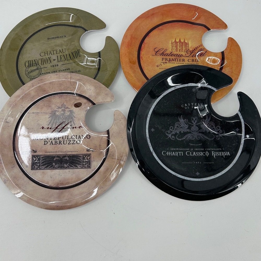 Santa Barbara Ceramic Design Wine Label Melamine Appetizer Plates Set of 4 Notch